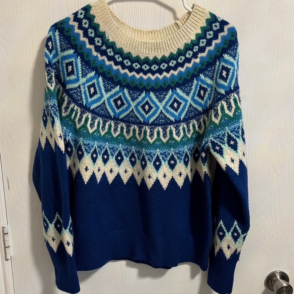 St. John’s Bay Women’s Medium Sweater Long Sleeve Geometric Knit Warm Winter Ski